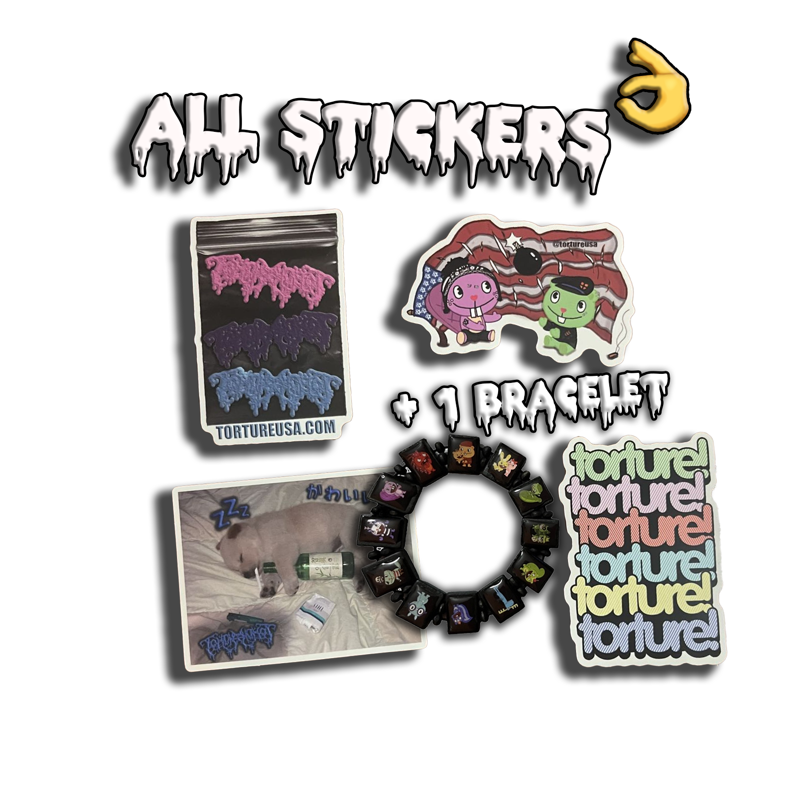 all stickers + bracelet